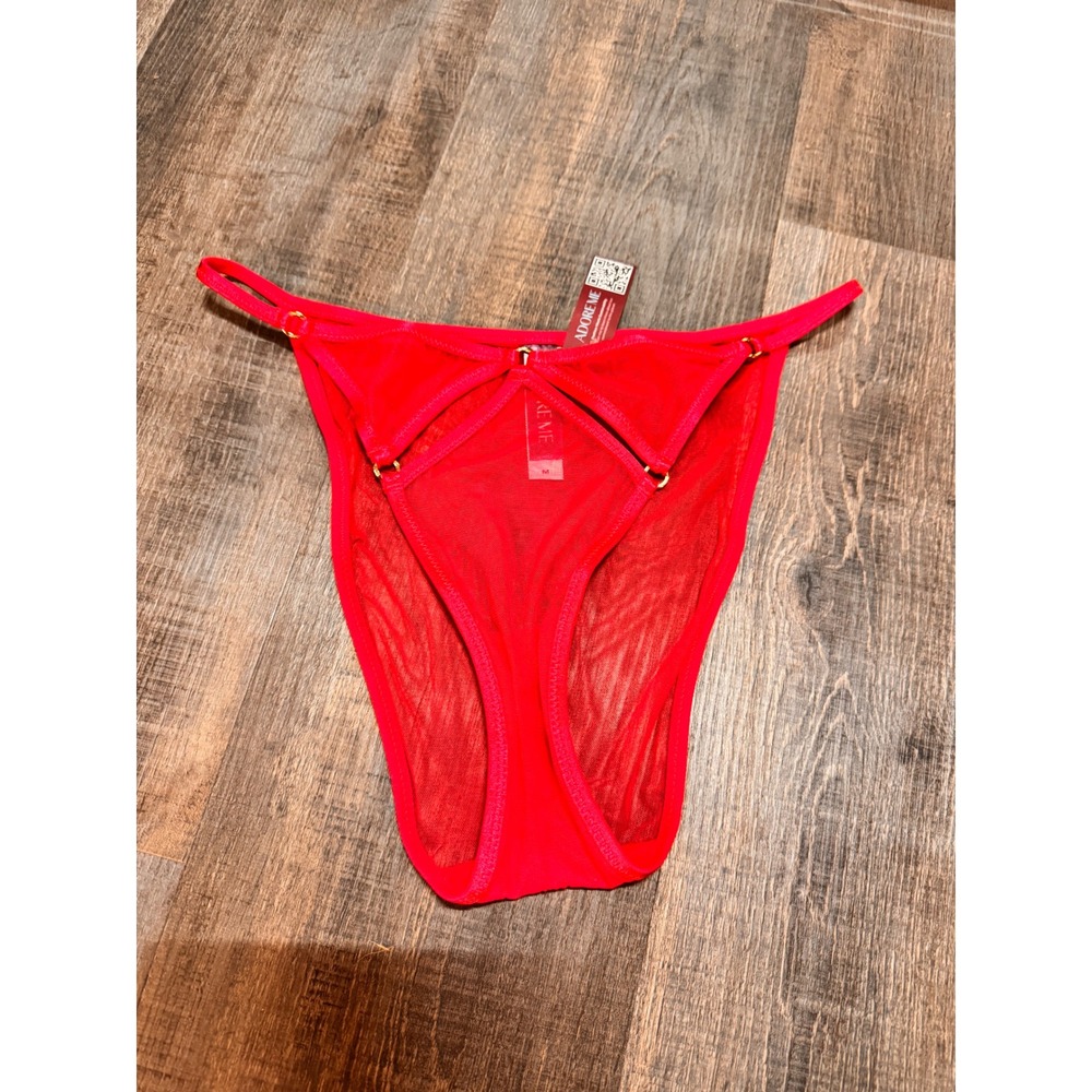 Adore Me Red Mesh Strappy Thong Panty NWT‎ Womens Size Medium